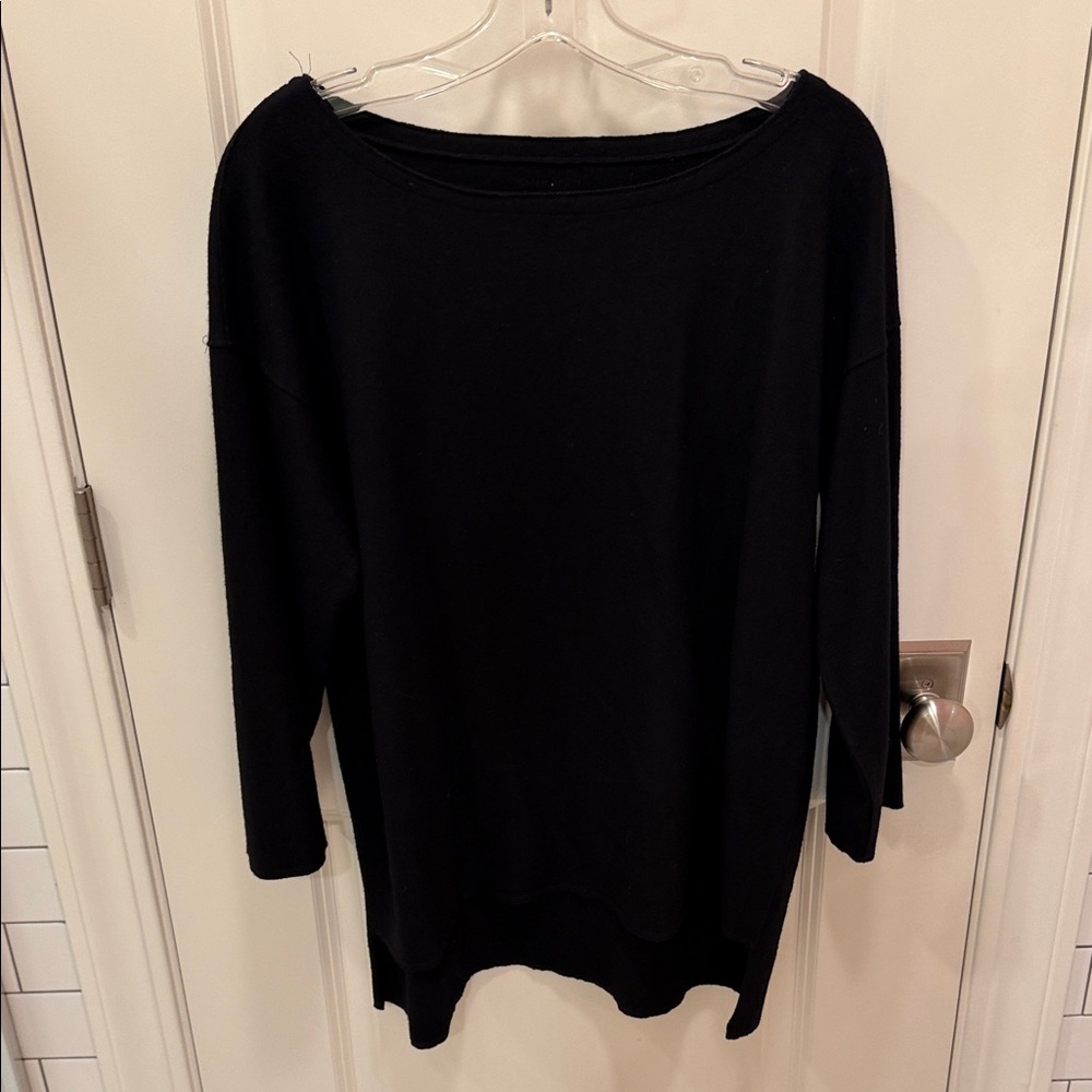 Eileen Fisher Classic Black Boatneck Long Sleeve Top